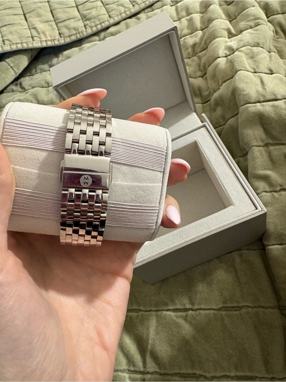 Michele Silver Watch with Lavender Dial and Crystal Bezel. Used, no wear, no box - Picture 5 of 5